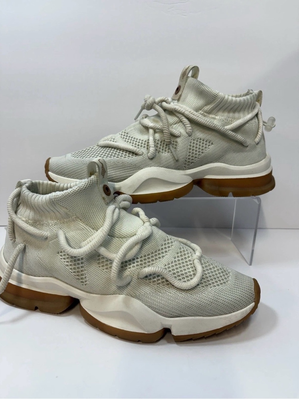 Knit High-Top Men's Sneakers in Cream with Gum Sole